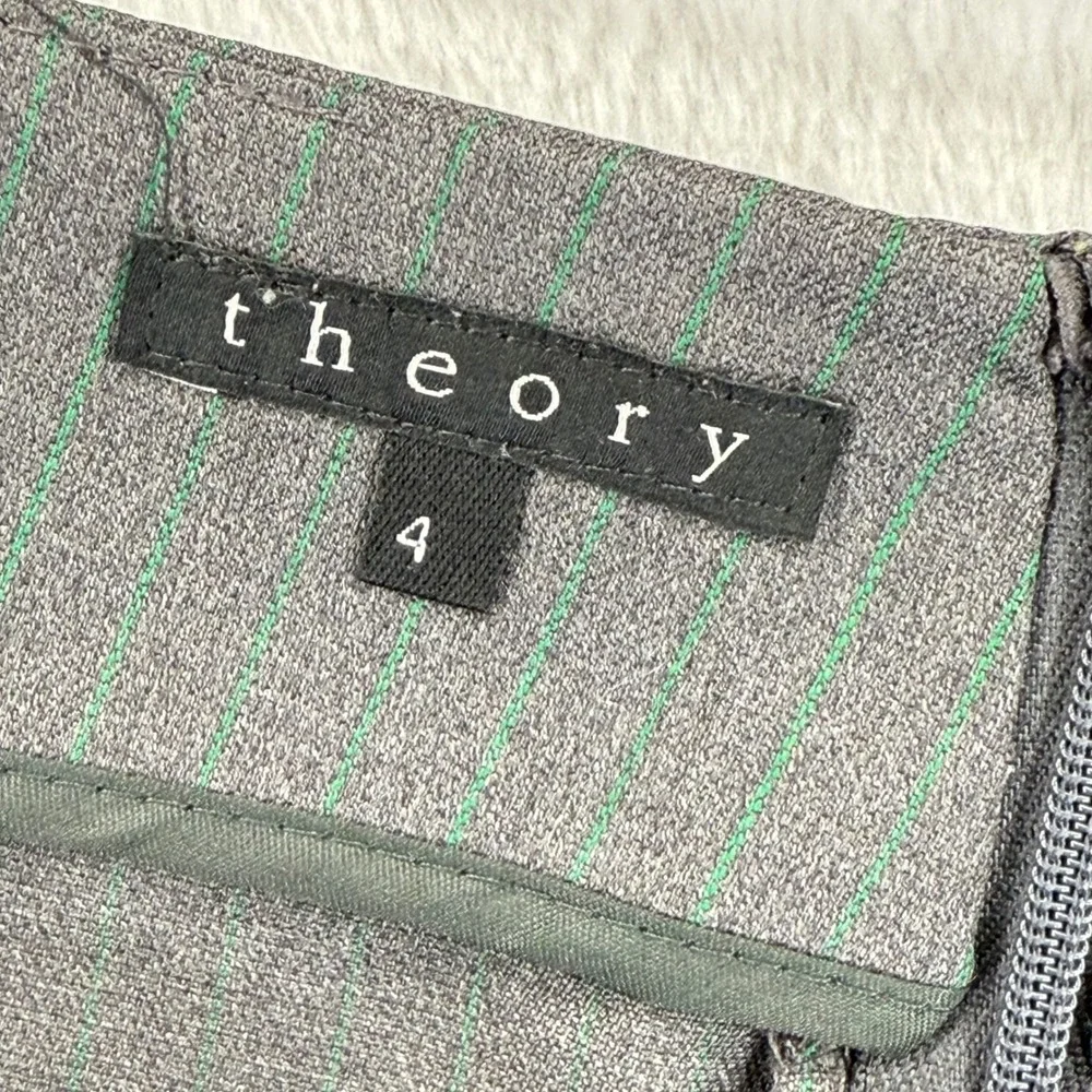 Theory Womens Gray Green Pinstripe‎ Wool Blend Pencil Skirt Career Size 4
